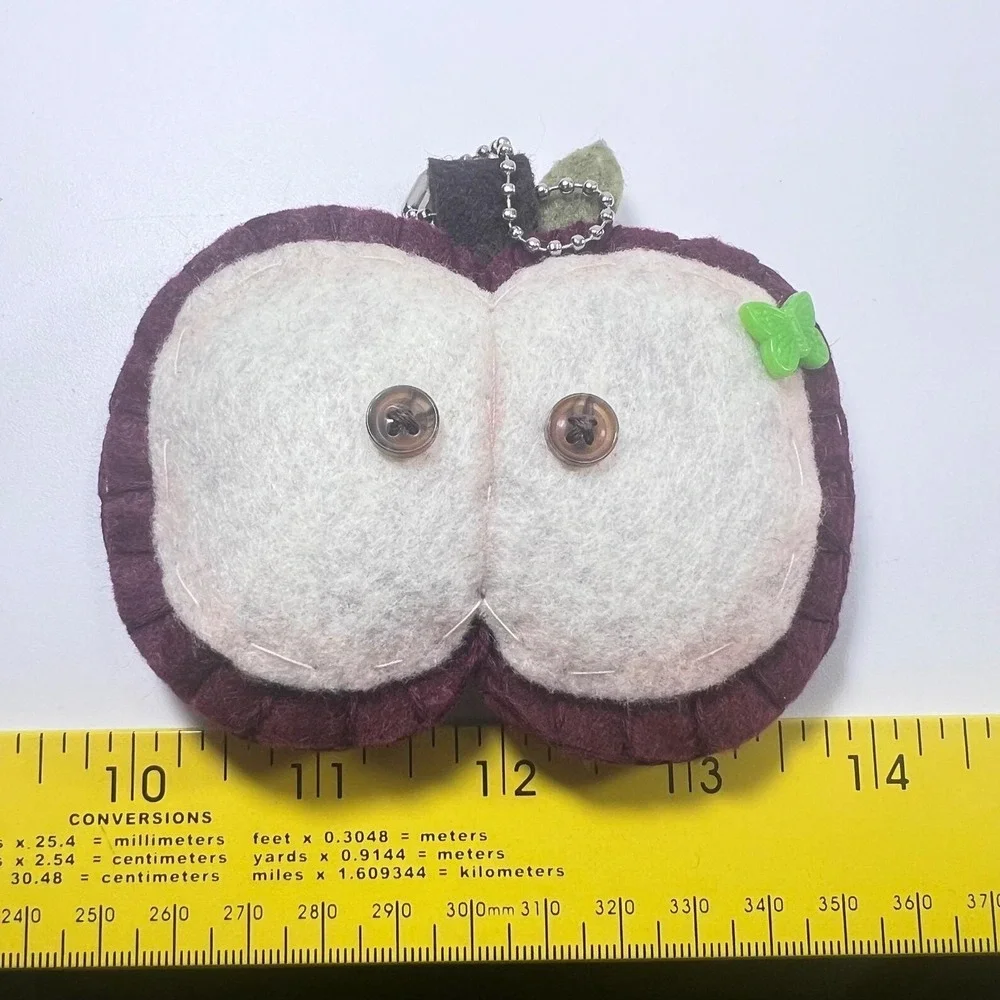 Handmade Felt Red Apple Keychain Sliced Fruit Plush Bag Charm Fob Cottagecore